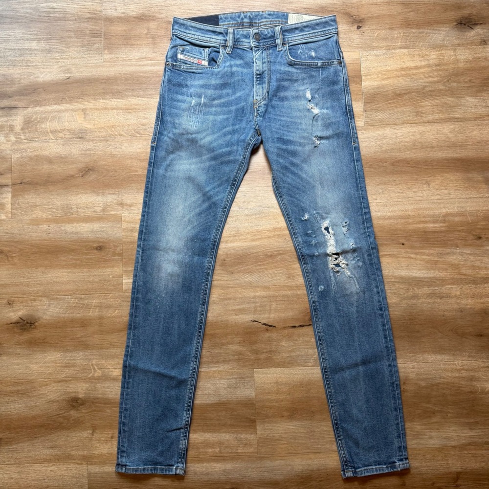 Diesel Thommer Jeans Men 29x32 Blue Slim Skinny Distressed Ripped Stretch 083AC